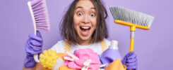Women with cleaning supplies